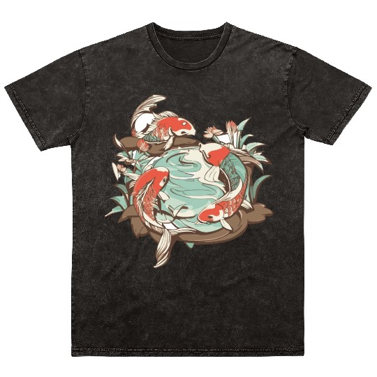 Tranquil Oasis: Koi Pond Serenity Mineral Wash T Shirts