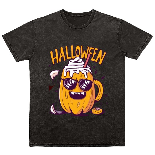 Halloween Funny Pumpkin Lemon Latte Mineral Wash T Shirts