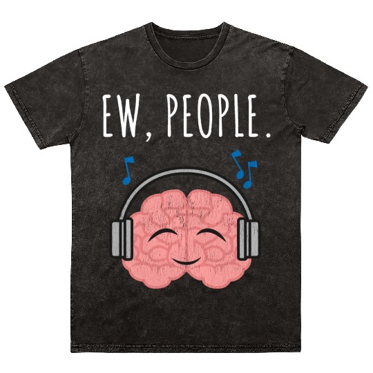 Ew People Brain Headphones Distressed Mineral Wash T Shirts