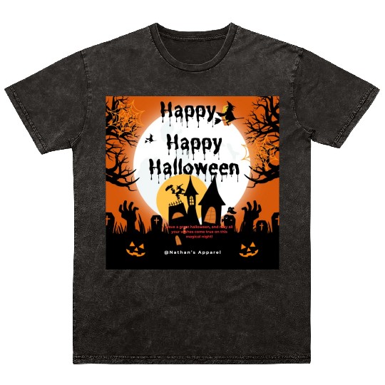 Nathans Orange And Black Happy Happy Halloween Mineral Wash T Shirts