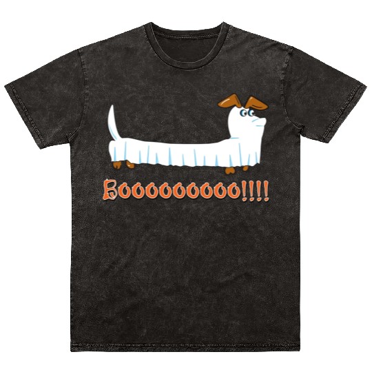 Halloween Dachshund Ghost Design Mineral Wash T Shirts