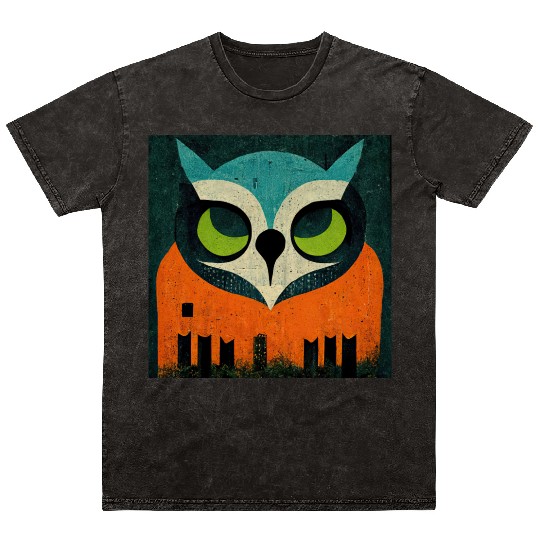 Mod Owl: Teal-Headed Owl Mineral Wash T Shirts