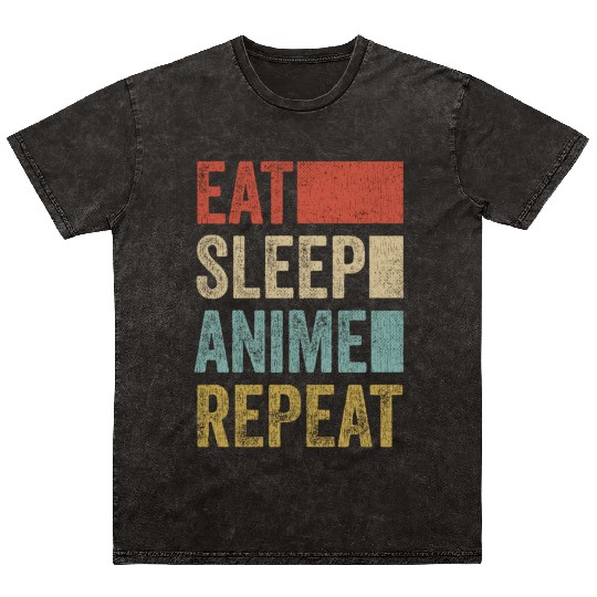 Vintage Retro Eat Sleep Anime Repeat Gift Funny Mineral Wash T Shirts