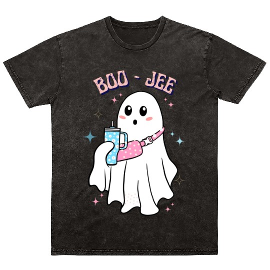 BOO-JEE Spooky Cute Ghost Halloween Costume Design Mineral Wash T Shirts