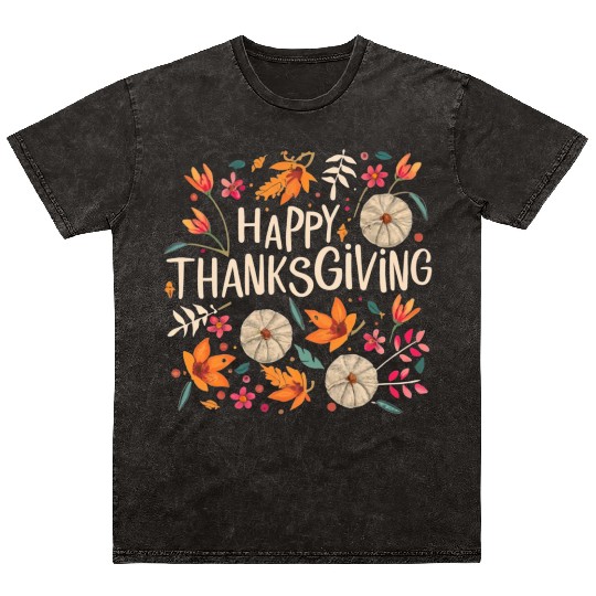 Happy Fall Ya All Thanksgiving Autumn Design Mineral Wash T Shirts