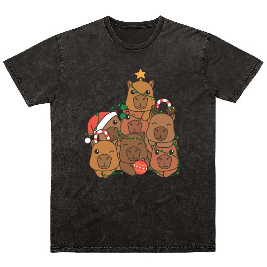 Capybara Christmas Tree Funny Animal Christmas Mineral Wash T Shirts