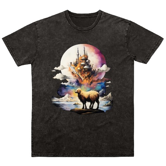 Retro Celestial Moon Sheep Adventure Mineral Wash T Shirts