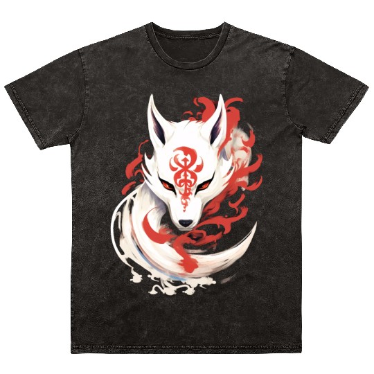 Japan Anime Kitsune Maske Kumiho Fox Samurai Mineral Wash T Shirts