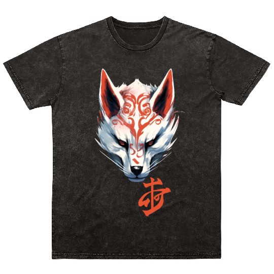 Anime Kitsune Fox Maske Kumiho Samurai Japan Mineral Wash T Shirts