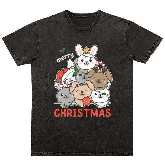 Bunny Christmas Tree Merry Christmas Mineral Wash T Shirts