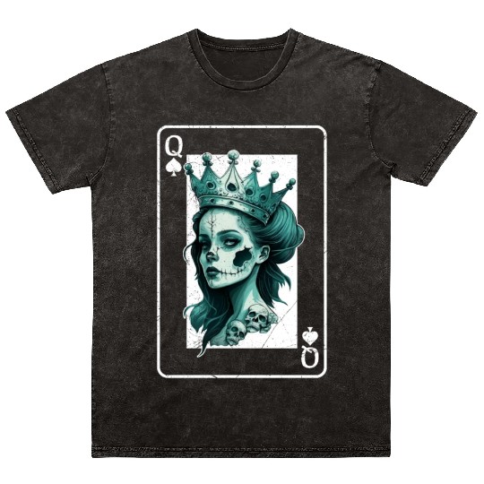 Poker Card Game Creepy Queen of Spades Gothic Mineral Wash T Shirts