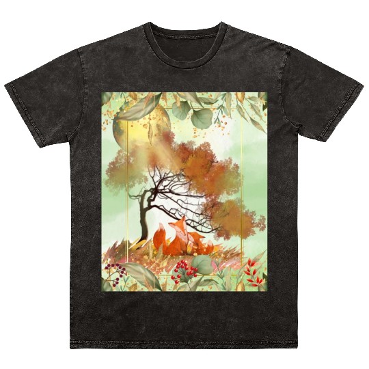 "Autumn Foxes - Tranquil Seasonal Scene" Mineral Wash T Shirts