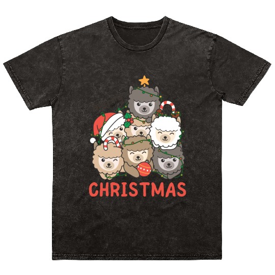 Alpaca Christmas Tree Merry Christmas Mineral Wash T Shirts