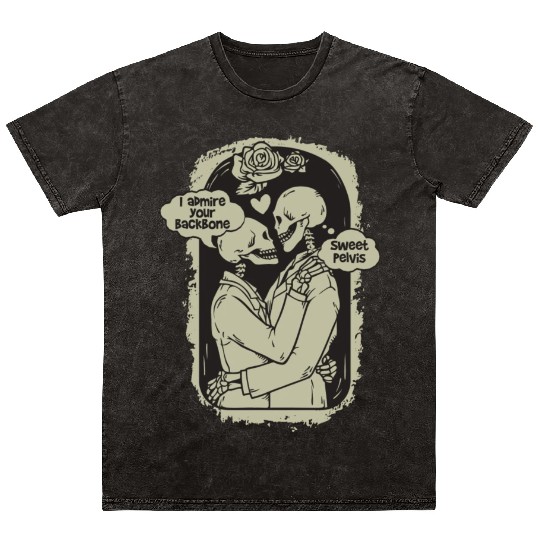 Fun Skeleton Embrace Mutual Admiration Design Mineral Wash T Shirts