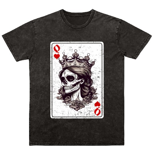 Queen of Hearts Card Game Horror Heart Queen Mineral Wash T Shirts