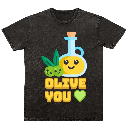 Olive You! Cute Olive I Love You Cartoon Mineral Wash T Shirts