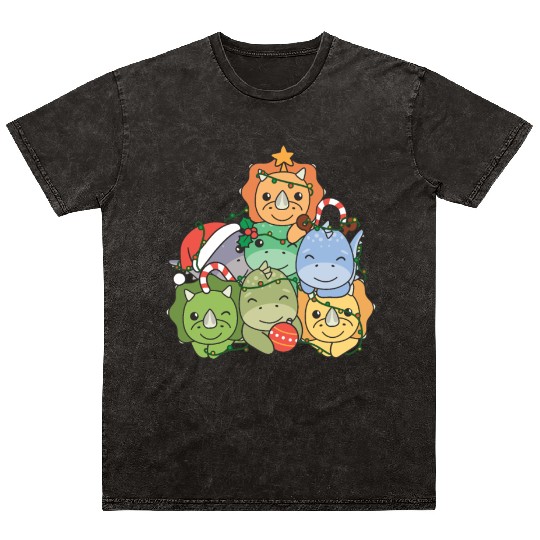 Dinosaur Christmas Tree Funny Animal Mineral Wash T Shirts