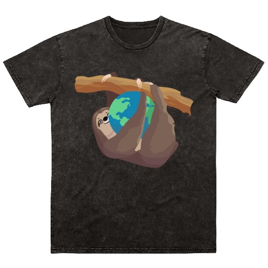 Forest Sloth Animal Embrace Mother Earth Day Mineral Wash T Shirts