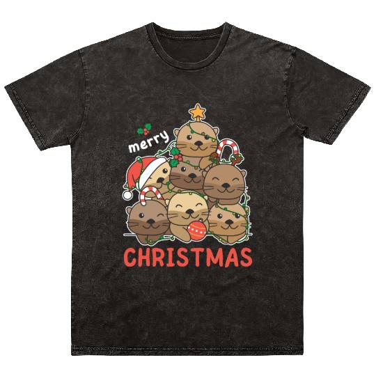 Otter Christmas Tree Merry Christmas Mineral Wash T Shirts
