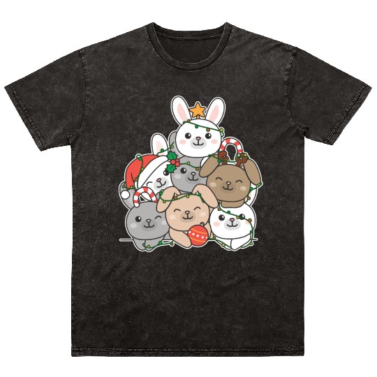 Bunny Christmas Tree Funny Animal Christmas Mineral Wash T Shirts