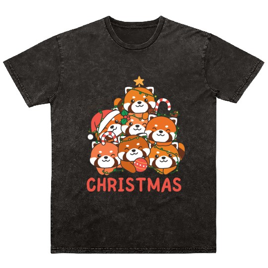 Red Panda Christmas Tree Merry Christmas Mineral Wash T Shirts