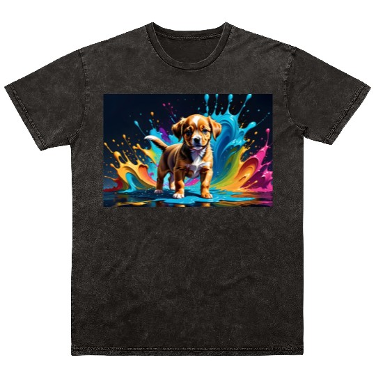 Cute Puppy Made of Liquid Colours Mineral Wash T Shirts