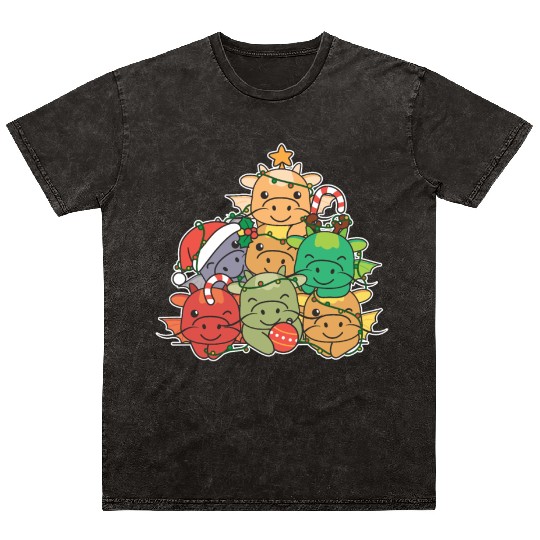 Dragon Christmas Tree Funny Animal Christmas Mineral Wash T Shirts