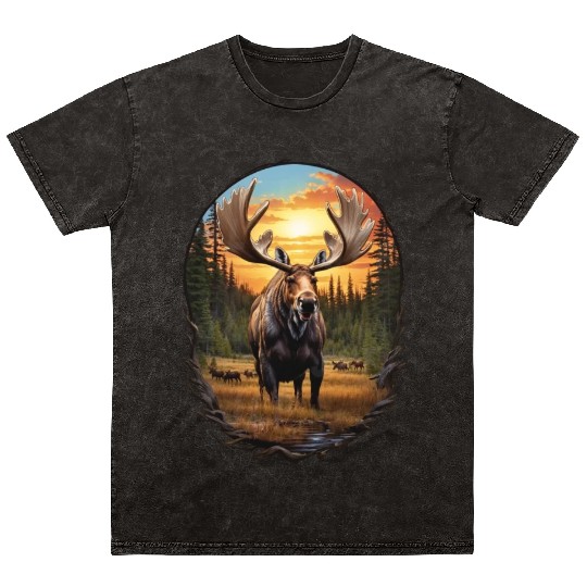Smiling Moose Grazing Mineral Wash T Shirts