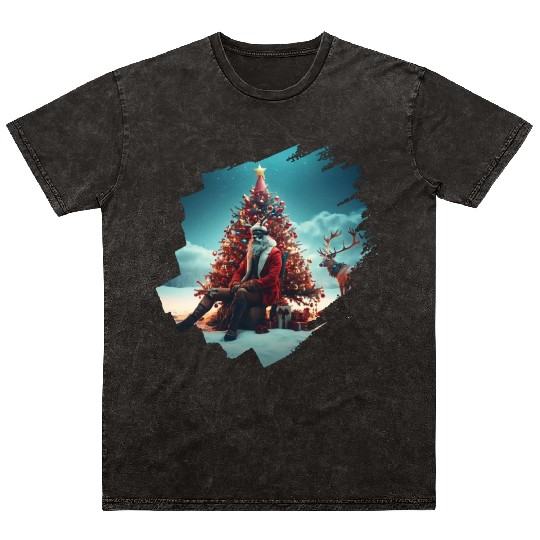 Christmas tree, Santa, gifts, and Reindeer Mineral Wash T Shirts