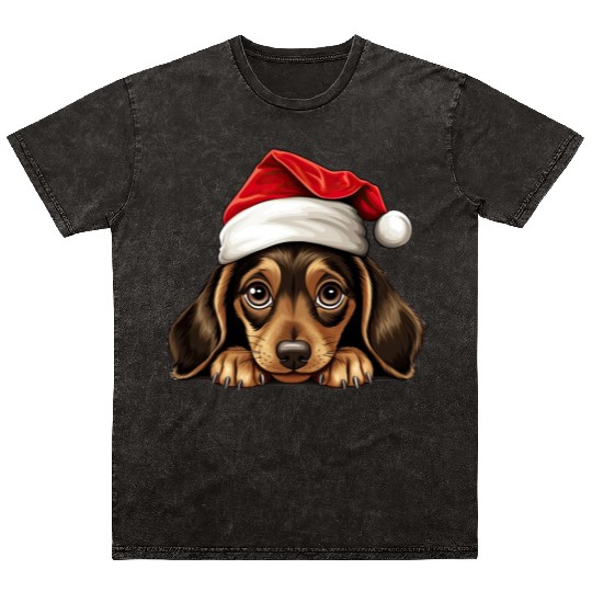 Dachshund Christmas Dog Mineral Wash T Shirts