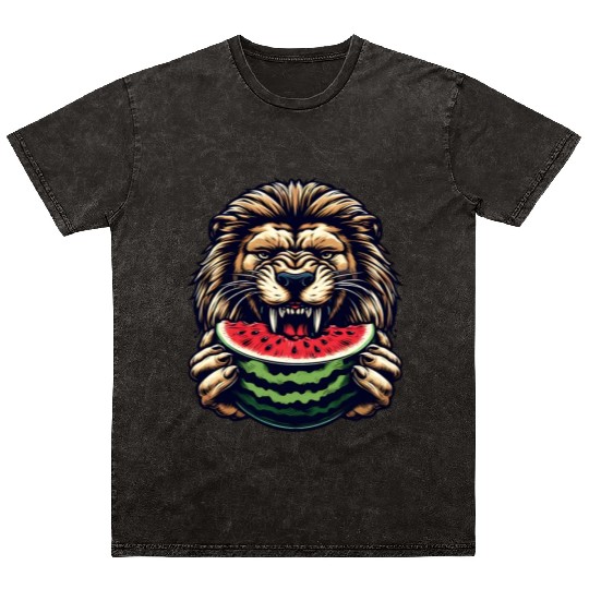 Lion enjoys watermelon Mineral Wash T Shirts