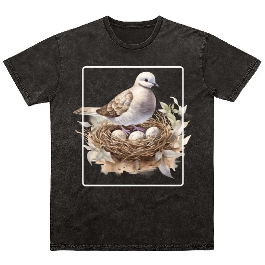 Quail Bird With Eggs Mineral Wash T Shirts