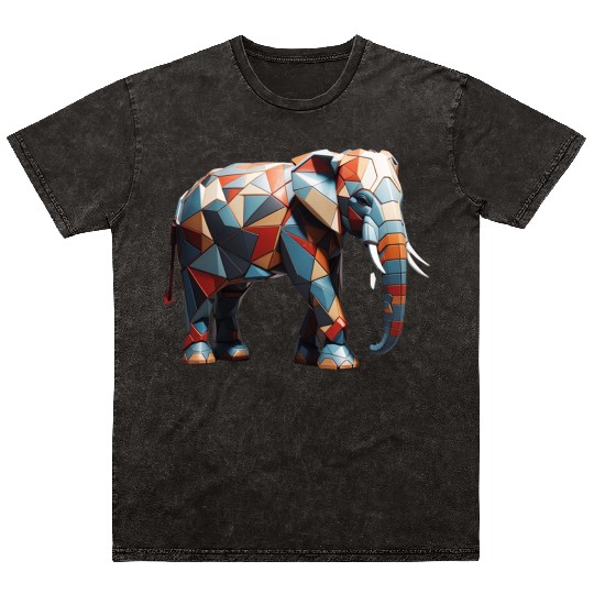 Elephant geomatric design Mineral Wash T Shirts