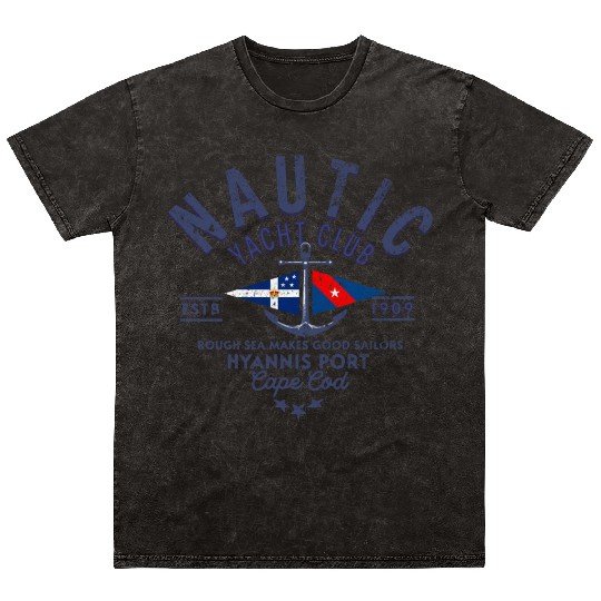 Nautic Yacht Club Emblem Design Mineral Wash T Shirts