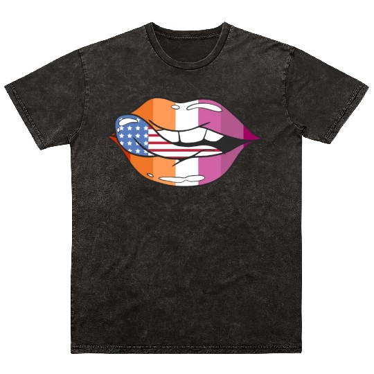 American Flag Tongue Lesbian Flag Lips LGBTQ Pride Mineral Wash T Shirts