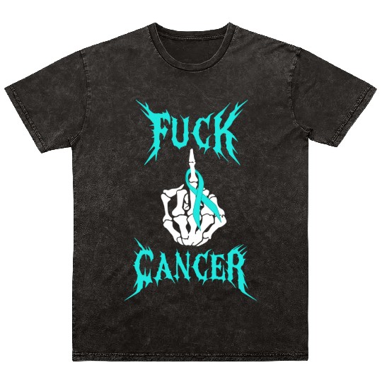 Fuck Cancer Warrior Teal Ribbon Ovarian Cancer Mineral Wash T Shirts