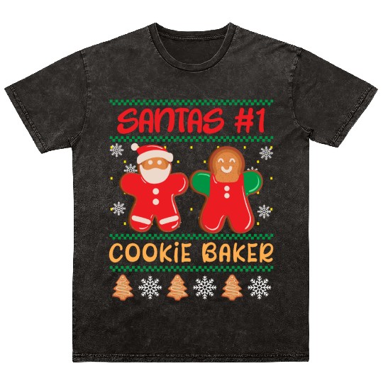 Santa's Number 1 Cookie Baker Christmas Baking Mineral Wash T Shirts