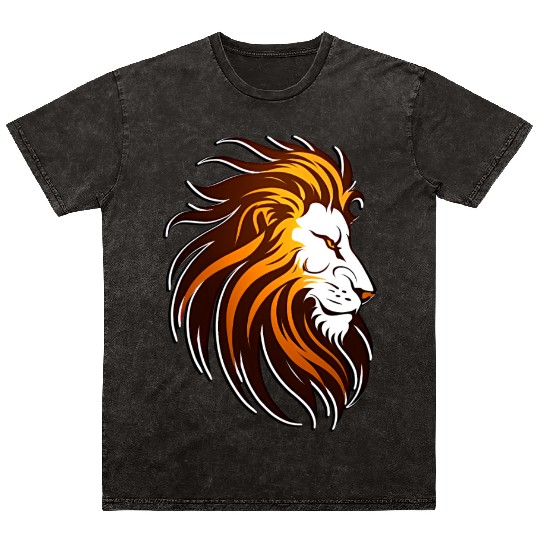 the lion in orange in the style of dark amber Mineral Wash T Shirts