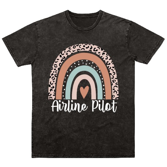 Airline Pilot Rainbow Leopard Funny Airline Pilot Mineral Wash T Shirts