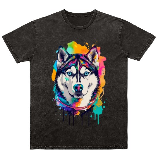 husky dog ink drawing Mineral Wash T Shirts