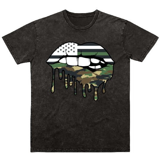 US Military Dripping Lip Biting Bullet Army First Mineral Wash T Shirts