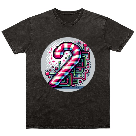 Neon Cyberpunk Candy Cane 8-Bit Pixel Christmas Mineral Wash T Shirts