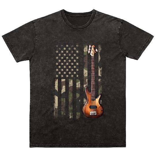 bass guitar american flag, funny bass player Mineral Wash T Shirts