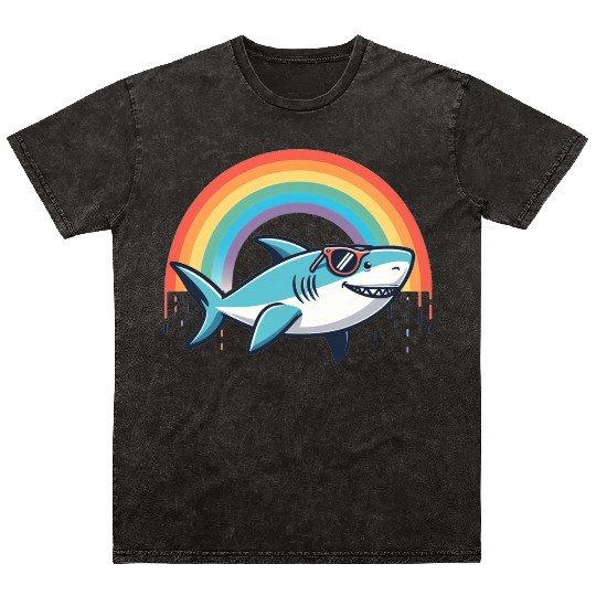 Shark on the Rainbow Mineral Wash T Shirts