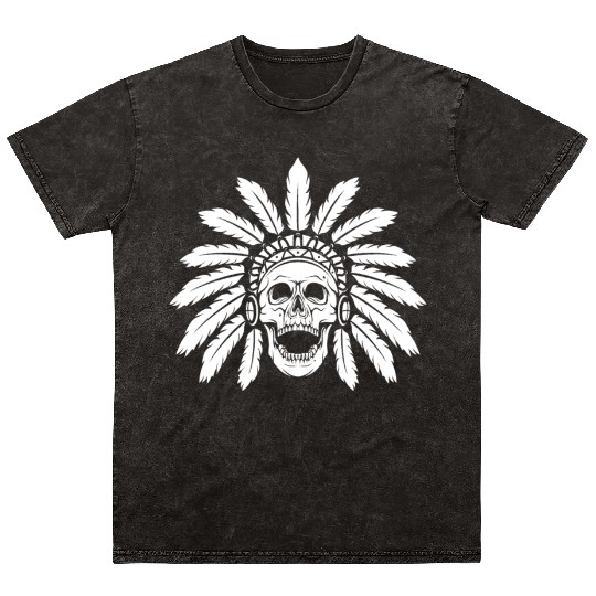 Indigenous Native American Skull Skull Head Mineral Wash T Shirts