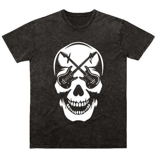 Electric Guitar Skull Guitar Mineral Wash T Shirts