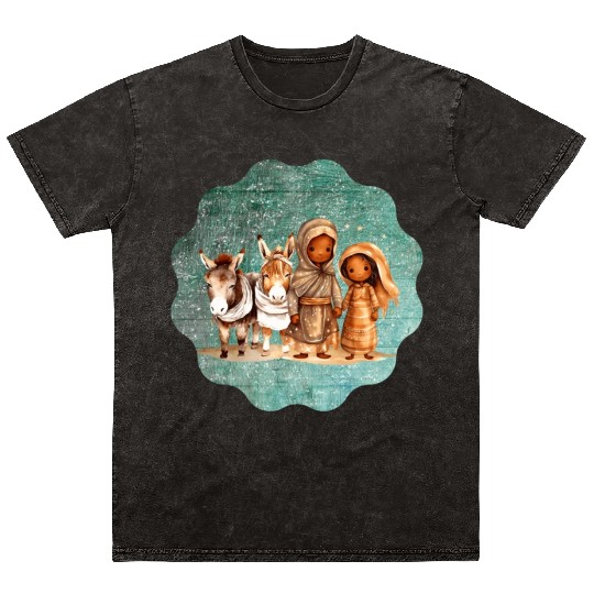 Christmas Nativity Scene Shepherds and Sheep Mineral Wash T Shirts