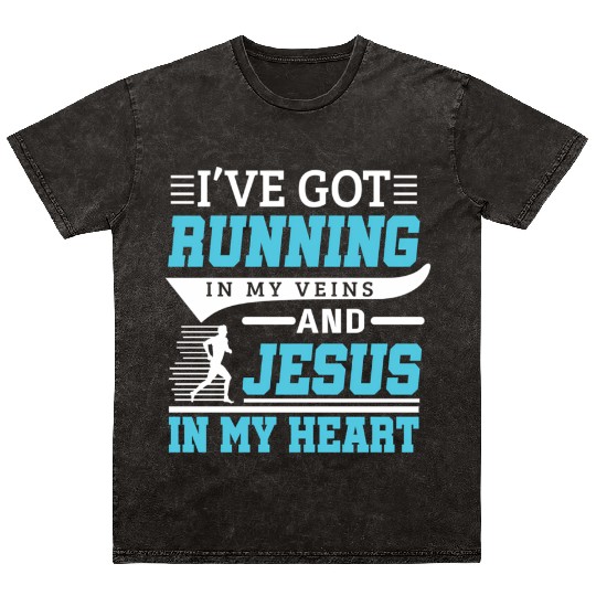 Running And Jesus Fitness Workout Cardio Christian Mineral Wash T Shirts