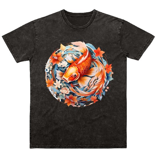 Koi Fish Mandala Art Mineral Wash T Shirts