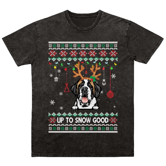Saint Bernard Dog Reindeer Ugly Christmas Xmas Mineral Wash T Shirts